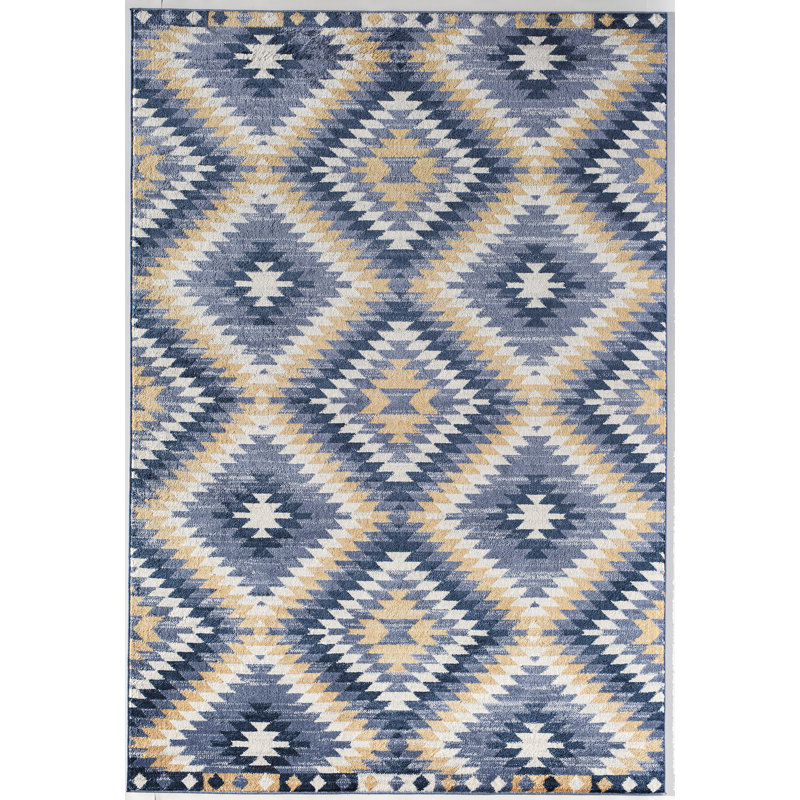 Heron Bodrum Tribal Kilim Denim Area Rug, Rectangle 8'9" x 12', Blue/Ivory/Navy/Orange