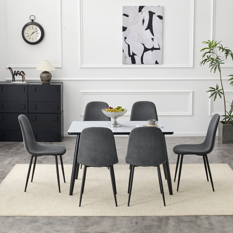 Ensemble de table de salle à manger 47,3 "pour 6 personnes, ensemble de cuisine compacte avec pieds chromés, Blanc/Noir, Gris