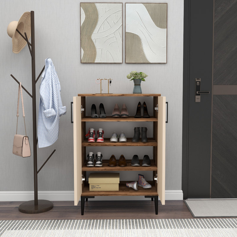Shoe Storage Cabinet Ruby , Light Walnut/Beige