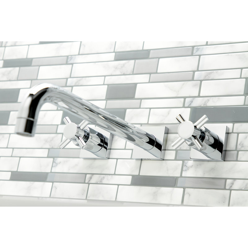Kingston Brass Concord Two-Handle 3-Hole Wall Mount Roman Tub Faucet, Polished Chrome
