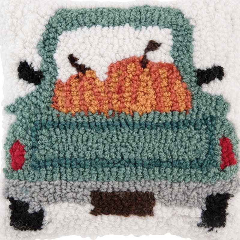 Pumpkin in Truck Fall Hooked Pillow