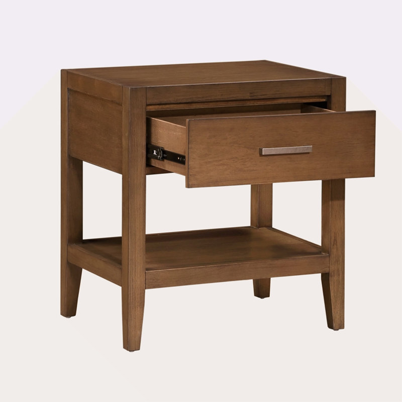 Table de chevet transitionnelle 1 pièce avec tiroir et tablette ouverte