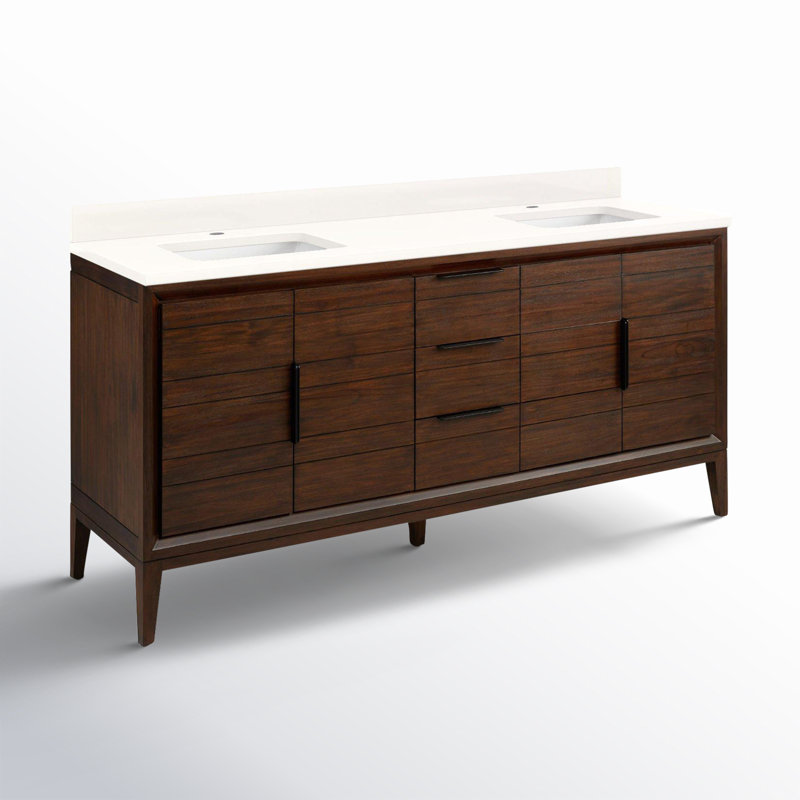 Aliso 72" Double Bathroom Vanity, Arctic White Quartz, Single-Hole Centered, Java