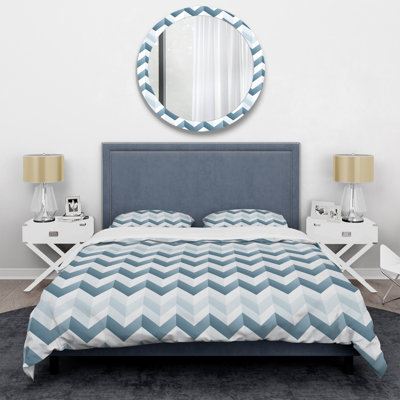 Ensemble de housse de couette contemporain à chevrons blancs et gris I