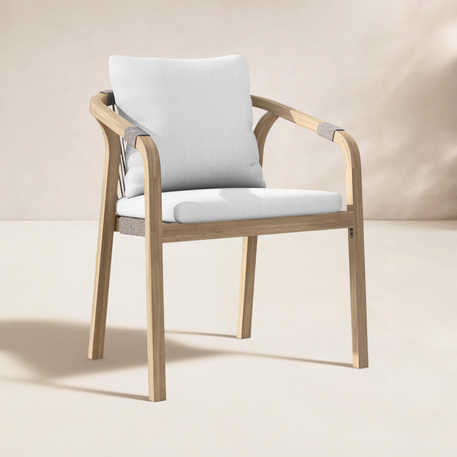 Joly Wood Premium All-Weather Wicker Outdoor Stacking Dining Armchair with Cushion, Beige