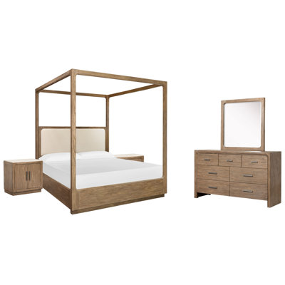 Très grand lit tapissier à affiche avec 2 portes et commode avec miroir