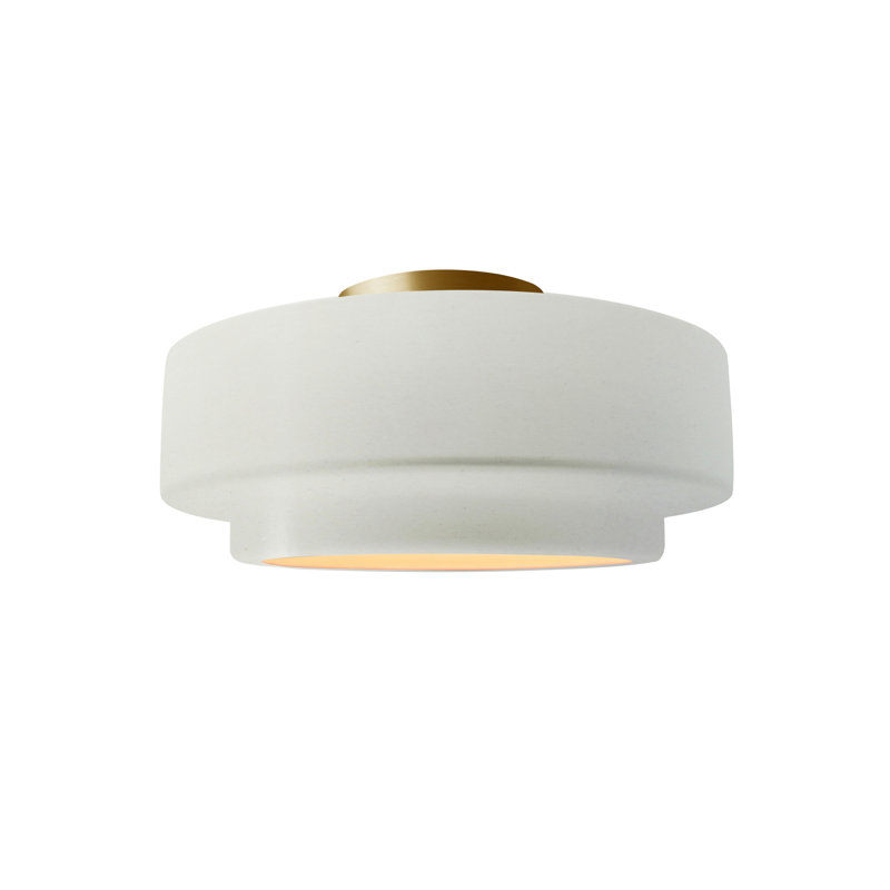 Dottie Ceramic LED Semi Flush Mount, Matte White, Brushed Brass, 7" H x 12" W x 12" D