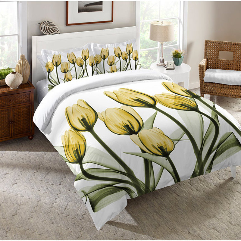 Golden X-Ray Tulips Farmhouse / Country Cotton Machine Woven Sham, Golden, Twin Comforter