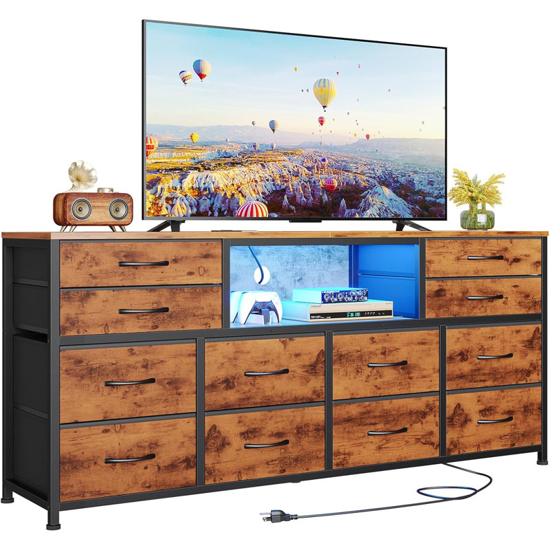 LED TV Stand Dresser for Bedroom, 55 Inch, 12 Drawers
