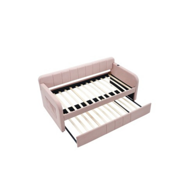 Twin Upholstered Daybed Frame with Trundle, Pink