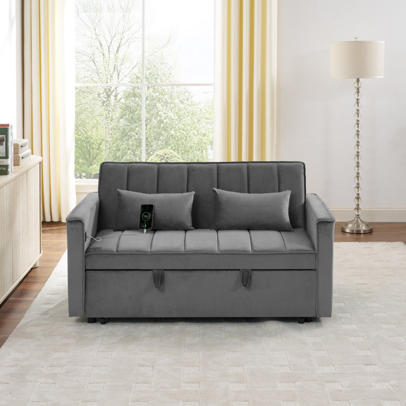 Versatile Foldable Sofa Bed In 3 Lengths, Modern Sofa Sofa Sofa Velvet Pull-Out Bed, Adjustable Back, Antique Gray