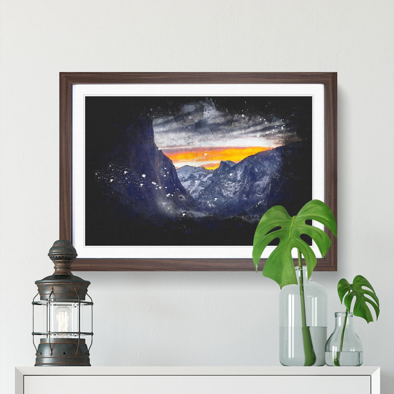 Sunset over Yosemite - Picture Frame Graphic Art Print, 62cm H x 87cm W x 2cm D, Walnut Framed