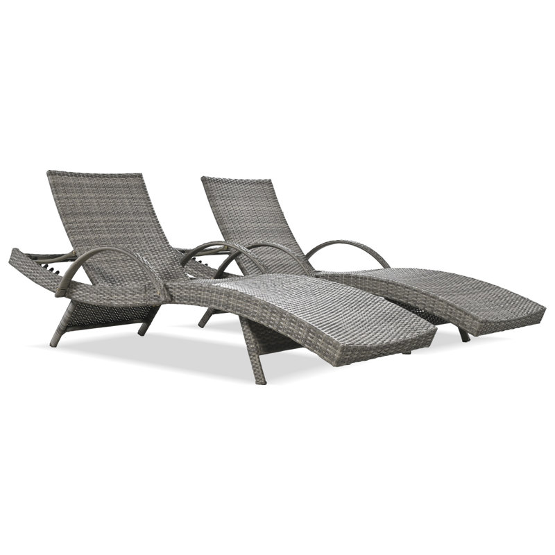K&K 80'' Outdoor Wicker Chaise Lounge Chairs Set Of 2, Gray