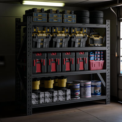 5000 Lbs Heavy Duty Garage Shelving, 4-shelf Adjustable Metal Storage Unit (63"h X 67"w X 23.7"d) 5000lbs Capacity Industrial Shelving For Warehouse, Black