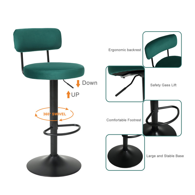2 tabourets de bar pivotants, tabourets de bar rembourrés à hauteur de comptoir, tabouret de bar réglable pour la cuisine
