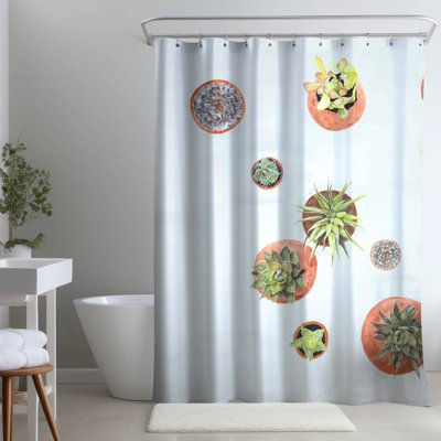 Cactus Plants Botanical Brown Kitchen – Polyester Shower Curtain, Dye Sublimation Print, 71" W × 74" L