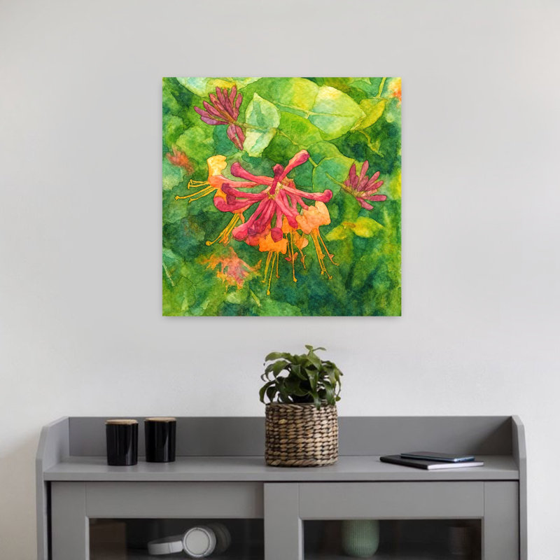Art contemporain abstrait chèvrefeuille en fleur, H 18 po x l 18 po