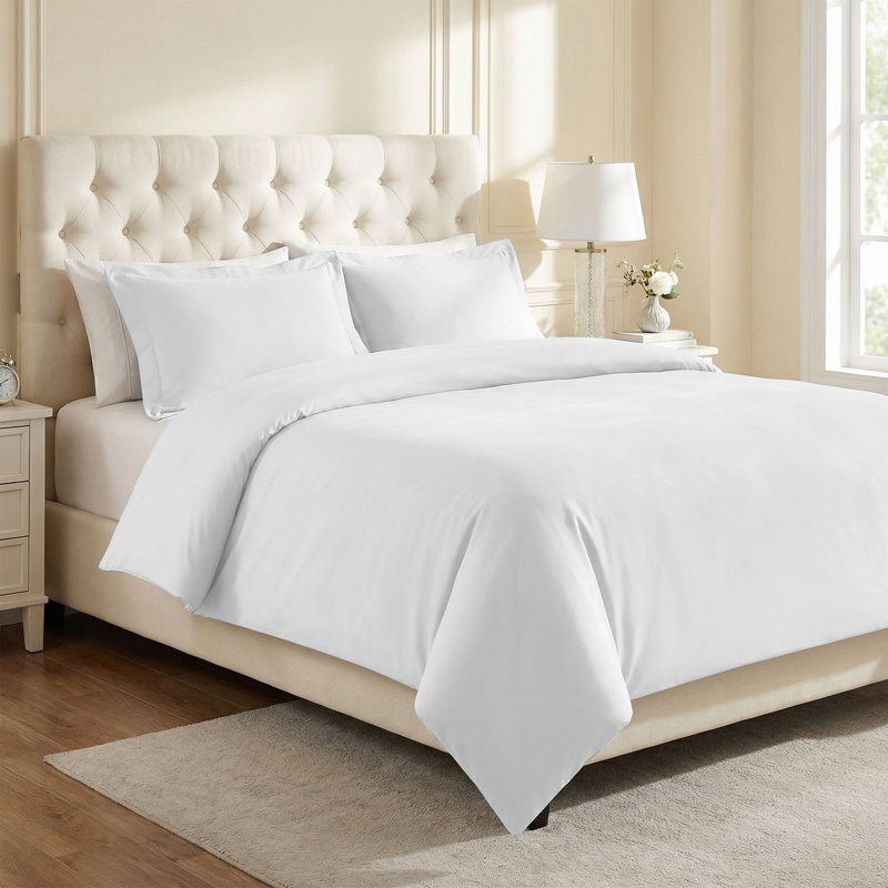 Ensemble de housse de couette en mélange de coton et polyester à densité de tissage 1200 fils 3 pièces, Blanc