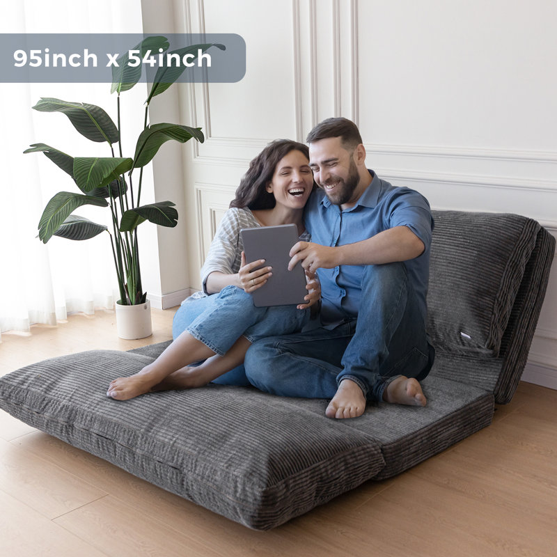Holly-Madison Bean Bag Floor Sofa Bed, Dark Gray Corduroy, 4.7" H x 54" W x 95" D