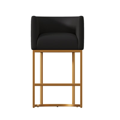Modern Bar stool,Barrel Counter Height Bar Stools,Black PU Leather with Gold Metal Legs