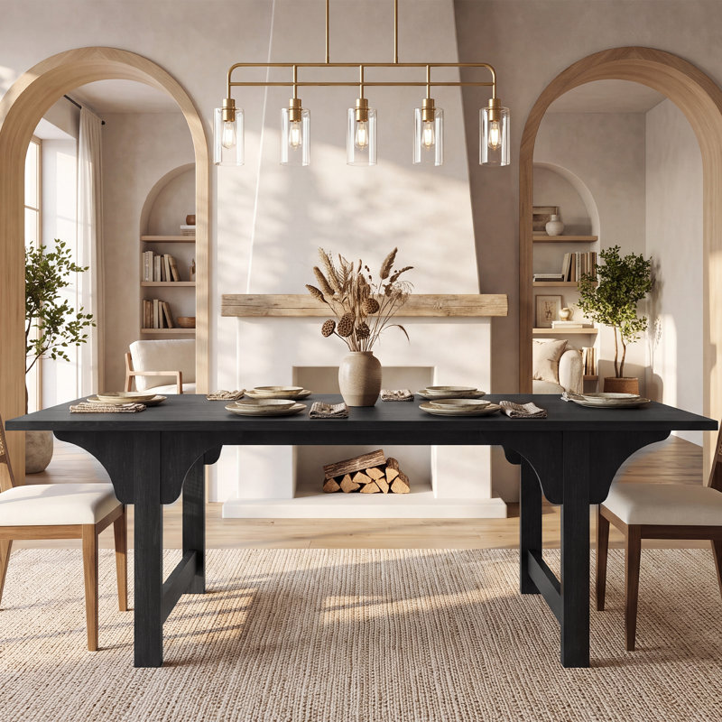 71"W Rectangular Dining Table for 6 with Curved Trestle Supports, Modern Kitchen Table