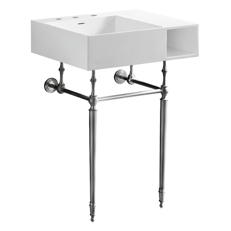 Évier à console solide 24 pouces avec pieds en laiton Kingston (8 pouces, 3 trous) Kingston Aurelius, Chrome poli