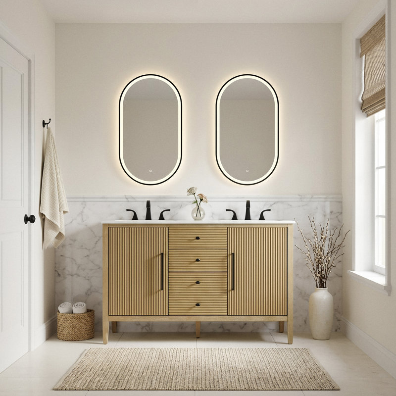 Meuble-lavabo double 54 po, Lin chêne