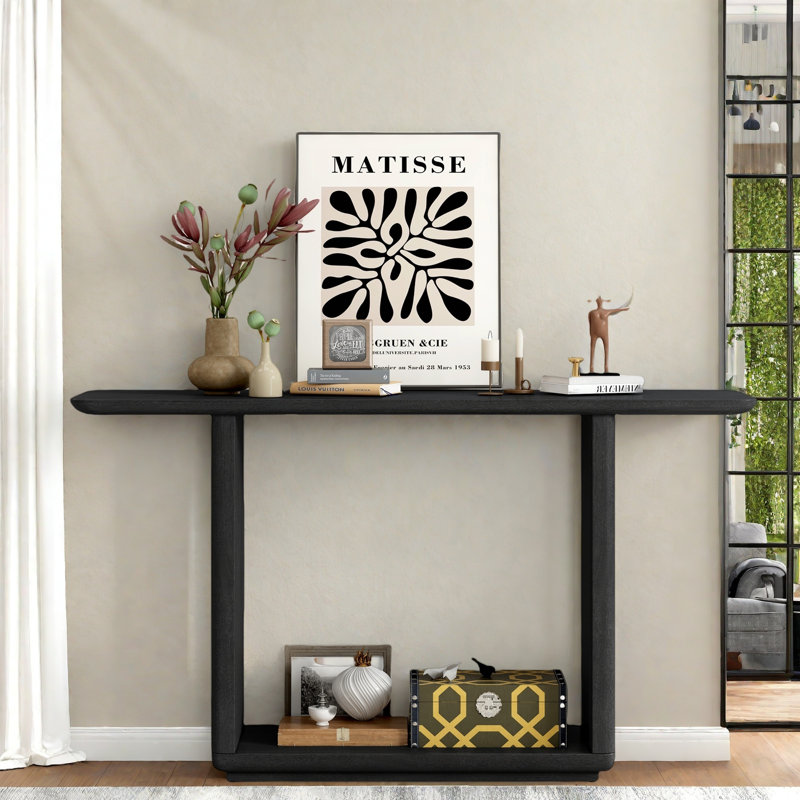 Minimalist Console Table With Curved Corners And U-base Design, Black