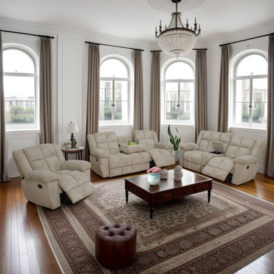 Cozy Corduroy 3-Piece Living Room Recliner Sofa Set