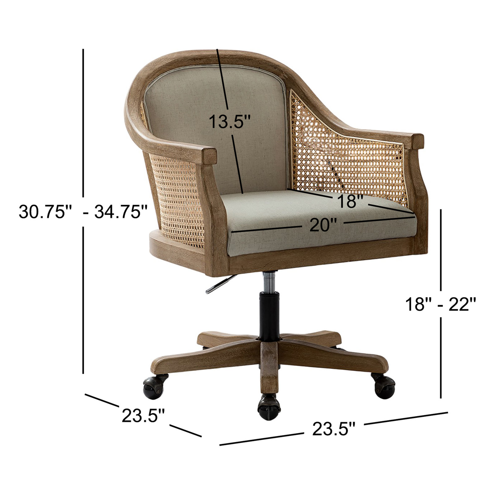 Ackeron Solid Wood Office Chair, Linen