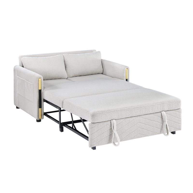 Causeuse-lit en velours de peluche beige 55,5 po Percy