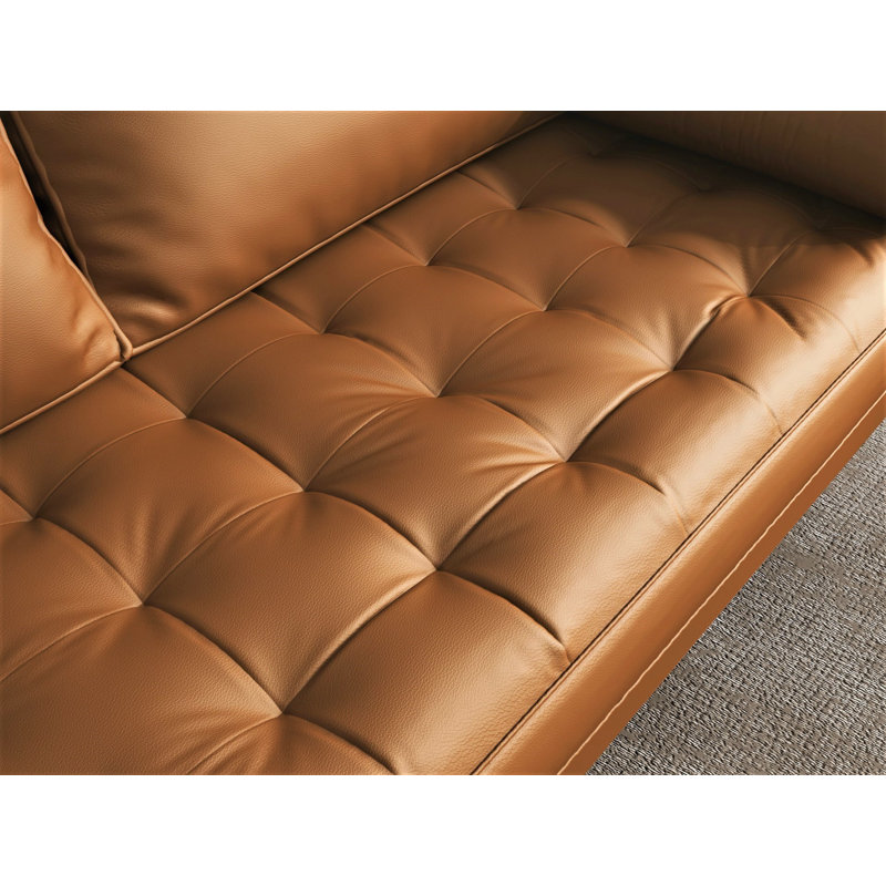 Germania 59" Leather Upholstery Square Arm Loveseat, Orange Brown Faux Leather