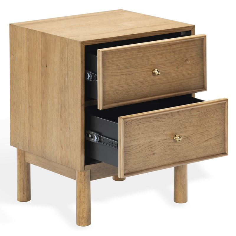 Orion 2 Drawer Wood Nightstand, Brown Oak