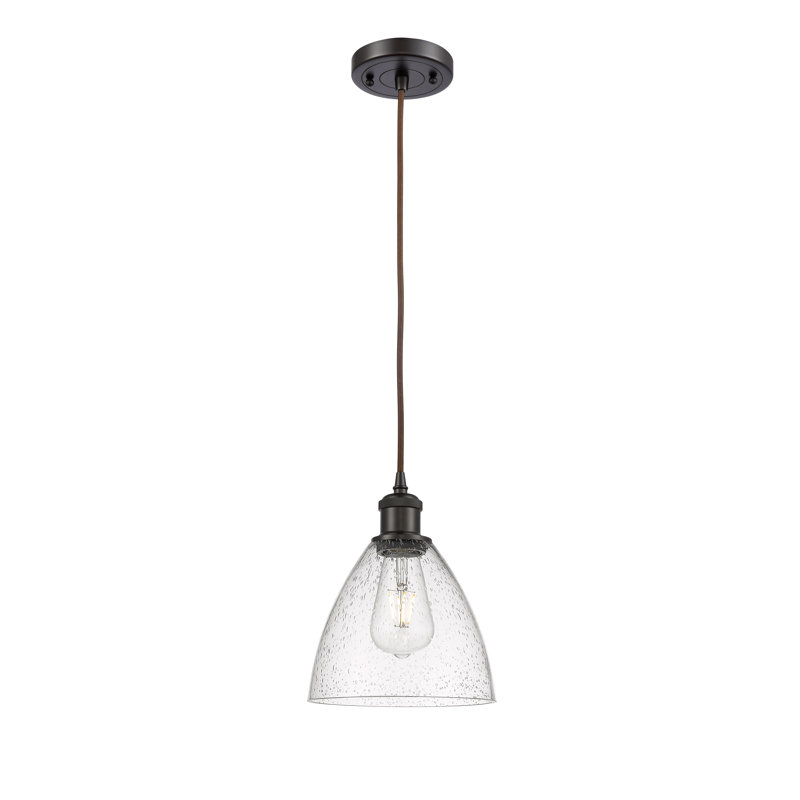Luminaire suspendu en forme de dôme à 1 lumière Haide, Ampoule non incluse, H 11,25 po x l 7,5 po x P 7,5 po, Bronze huilé