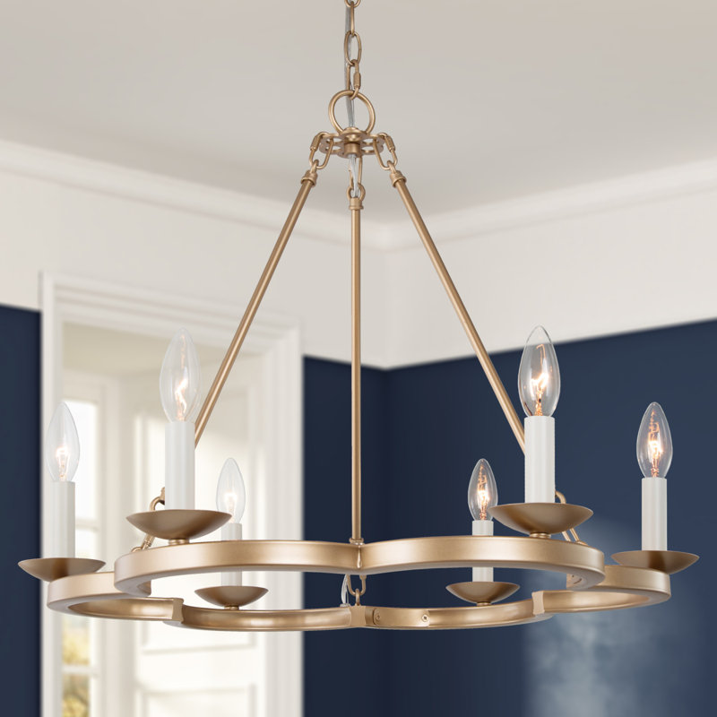 Caraviello 6 - Light Candle Style Wagon Wheel Chandelier, Gold
