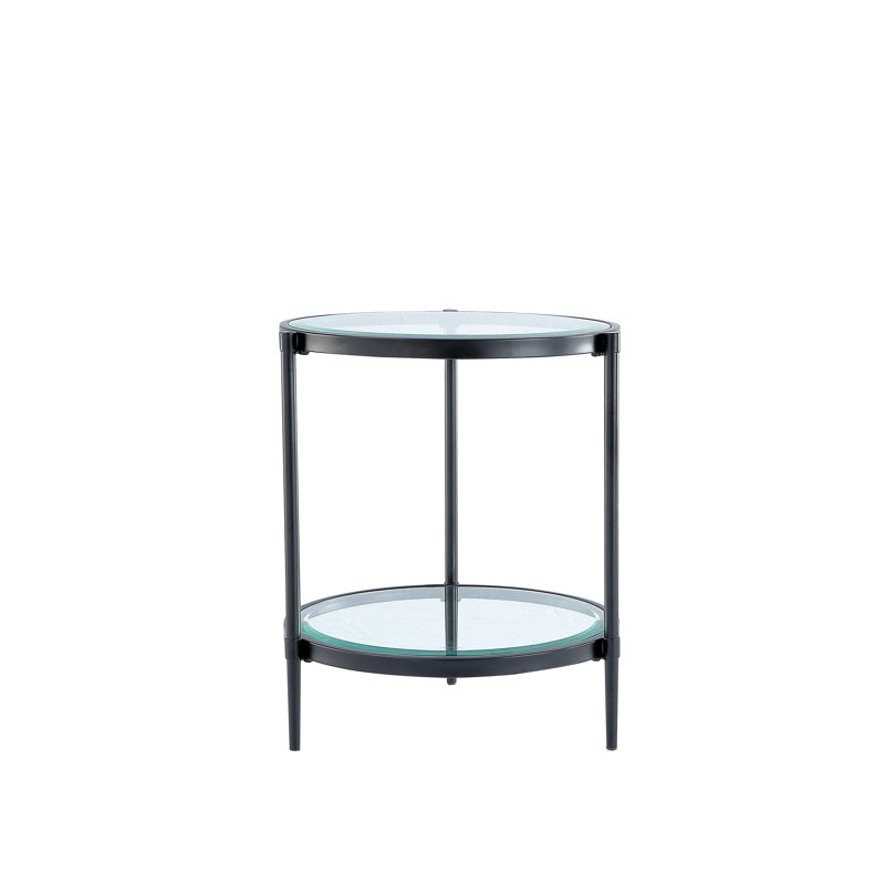 Table basse Conor avec plateau trempé transparent et structure en métal