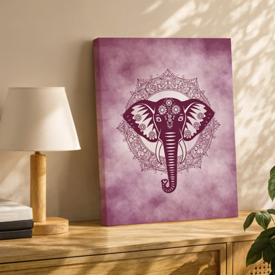 Toile, art magnifiquement complexe d'une tête d'éléphant sur un fond rose marbré