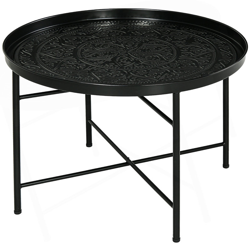 Table basse ronde 24 po avec plateau martelé, table de centre en métal rétro pour le salon, la chambre à coucher, la table d'appoint, HOMcom