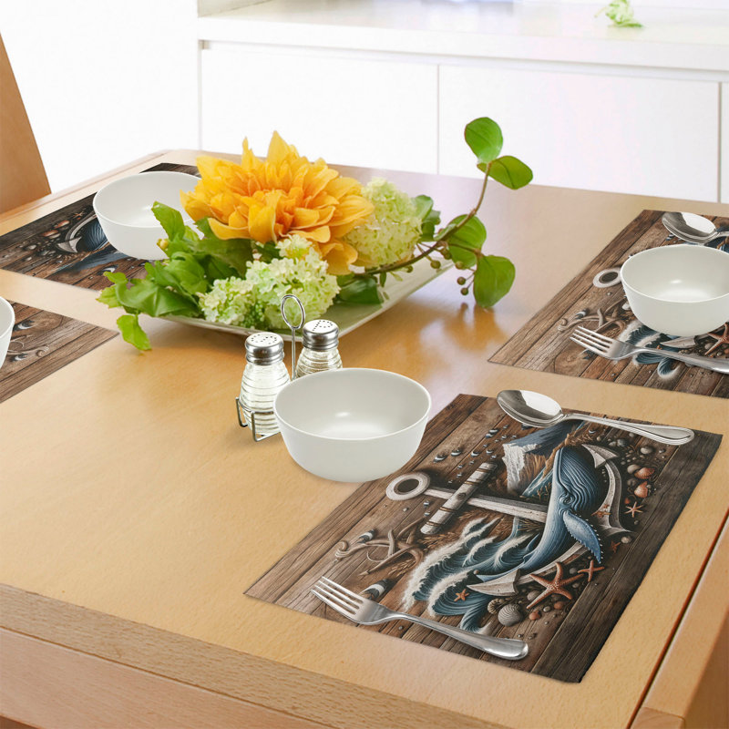 Nautical Cocoa and Slate Blue Polyester Rectangle Placemats Set of 4