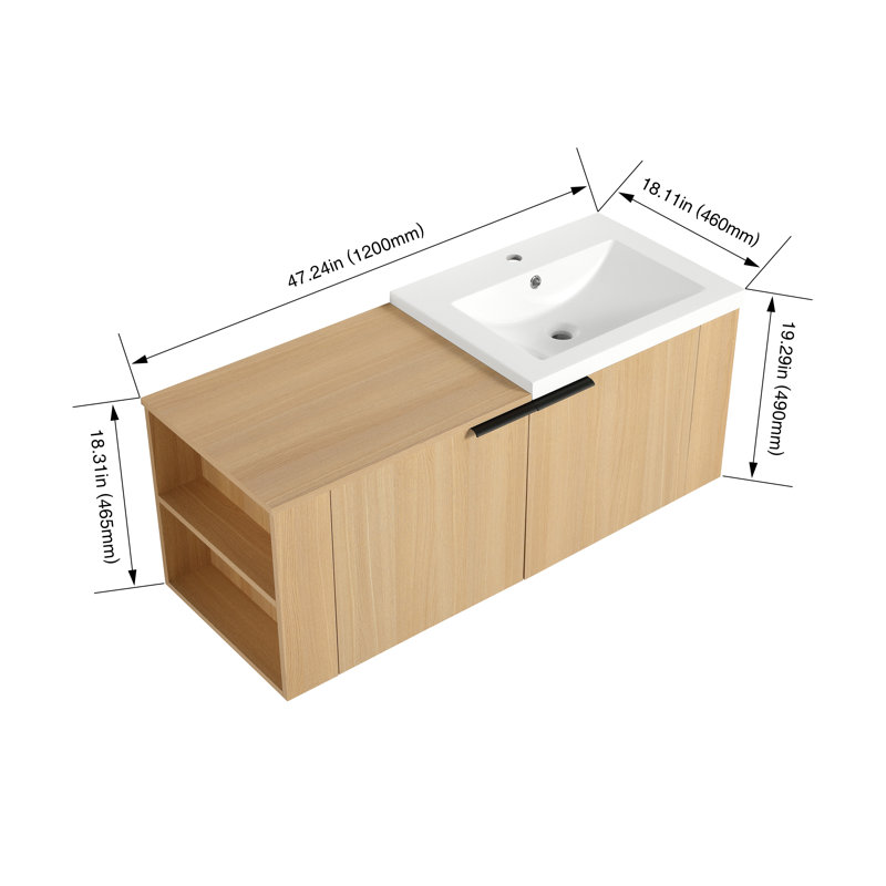 Meuble-lavabo 48 po en contreplaqué avec lavabo de qualité supérieure, Chêne