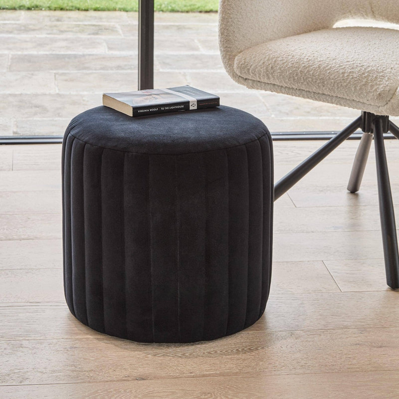 40cm Wide Velvet Round Standard Ottoman, Black