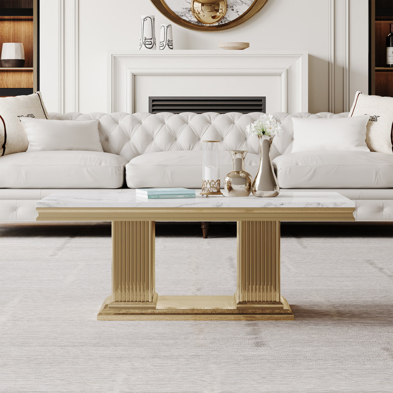 Coffee Table, Gold, Marble White