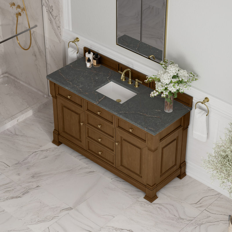 Brookfield Single Vanity, Widespread, Honey Oak, Parisien Bleu