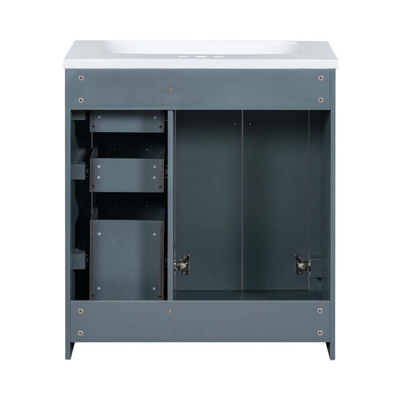 Ensemble de meuble-lavabo 30 po avec lavabo en résine Sonnette, 3 tiroirs et portes à fermeture douce, Bleu marine