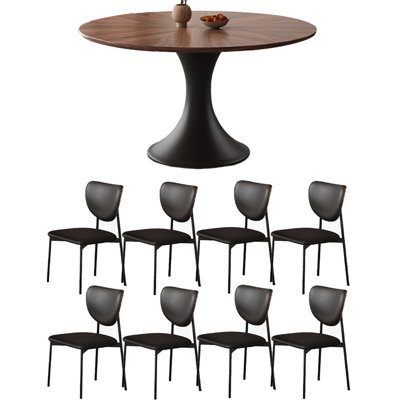 Ensemble de table ronde en bois massif de style américain