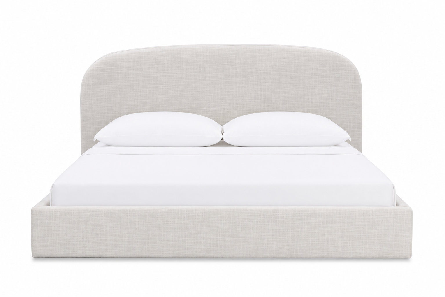 Nordic Upholstered Round Bed, White Linen, Queen