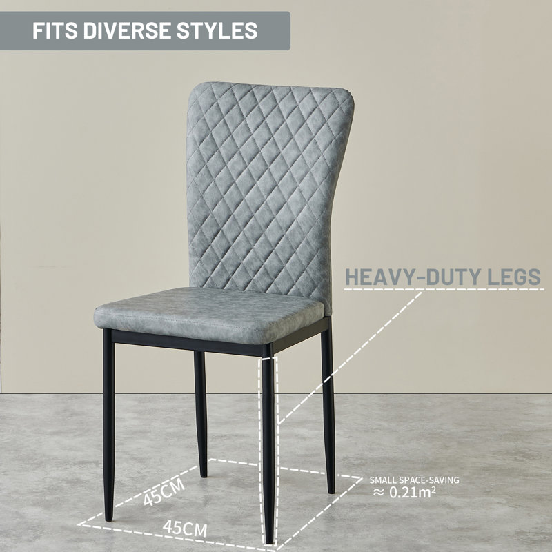 Classic High Back Upholstered Faux Leather Dining Chair with Silver/Black Leg, Grey PU, Black