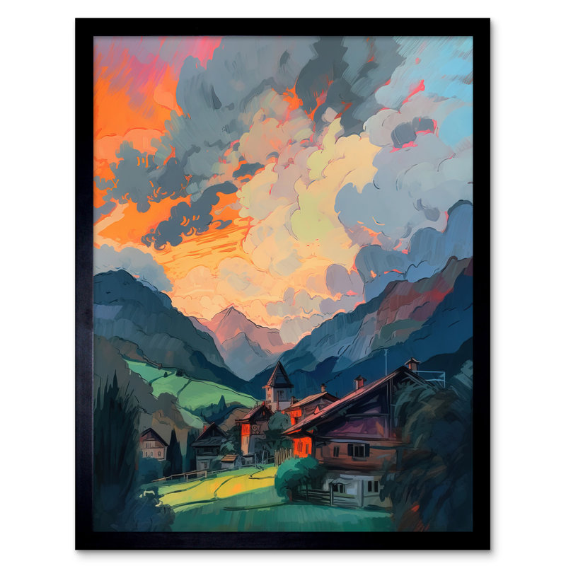 Ardice Small Village In The Alps Atmospheric Clouds Over Cabins At Dawn - Single Picture Frame Print
