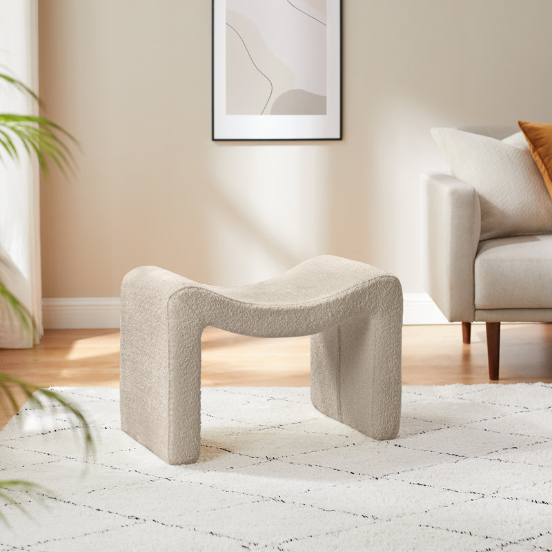 Keito 24.8" Upholstered Ottoman, Camel Boucle 100% Polyester