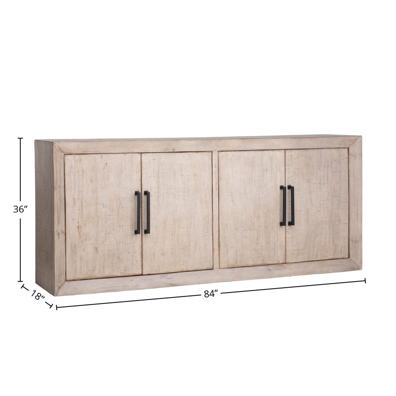 Sonya 84" Wide Reclaimed Pine Wood Sideboard, Light Warm Wash